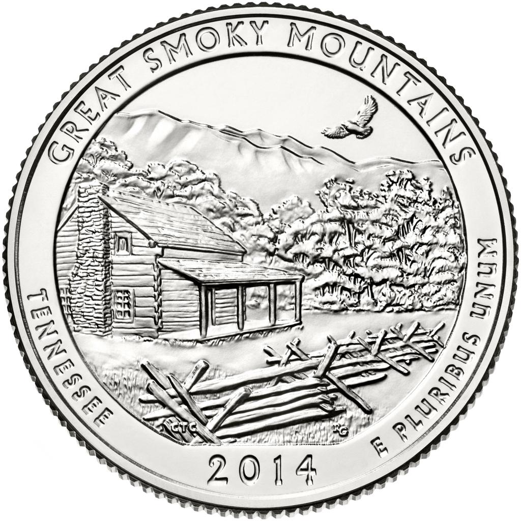 2014 Great Smoky Mountains National Park 25 Cent reverse