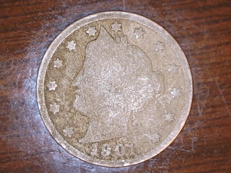 1901 "V" Nickel 5 Cent obverse