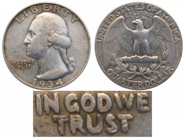 1934 Washington Quarters 25 Cent obverse