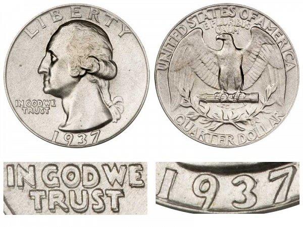 1937 Washington Quarters 25 Cent obverse