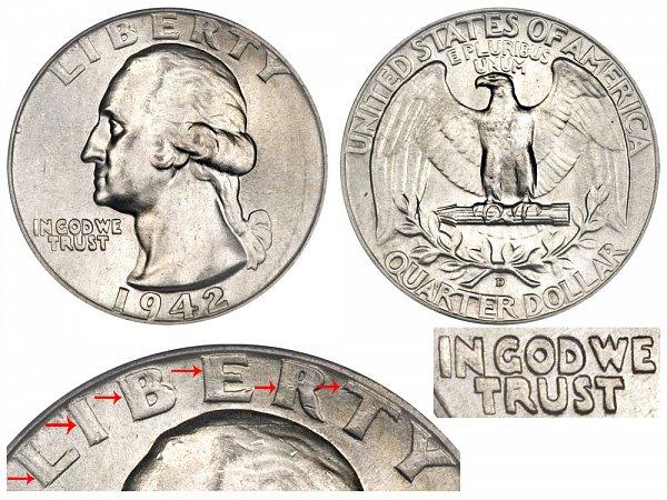 1942 Washington Quarters 25 Cent obverse