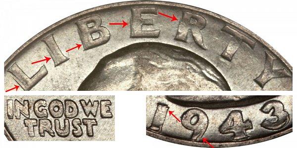 1943 Washington Quarters 25 Cent obverse