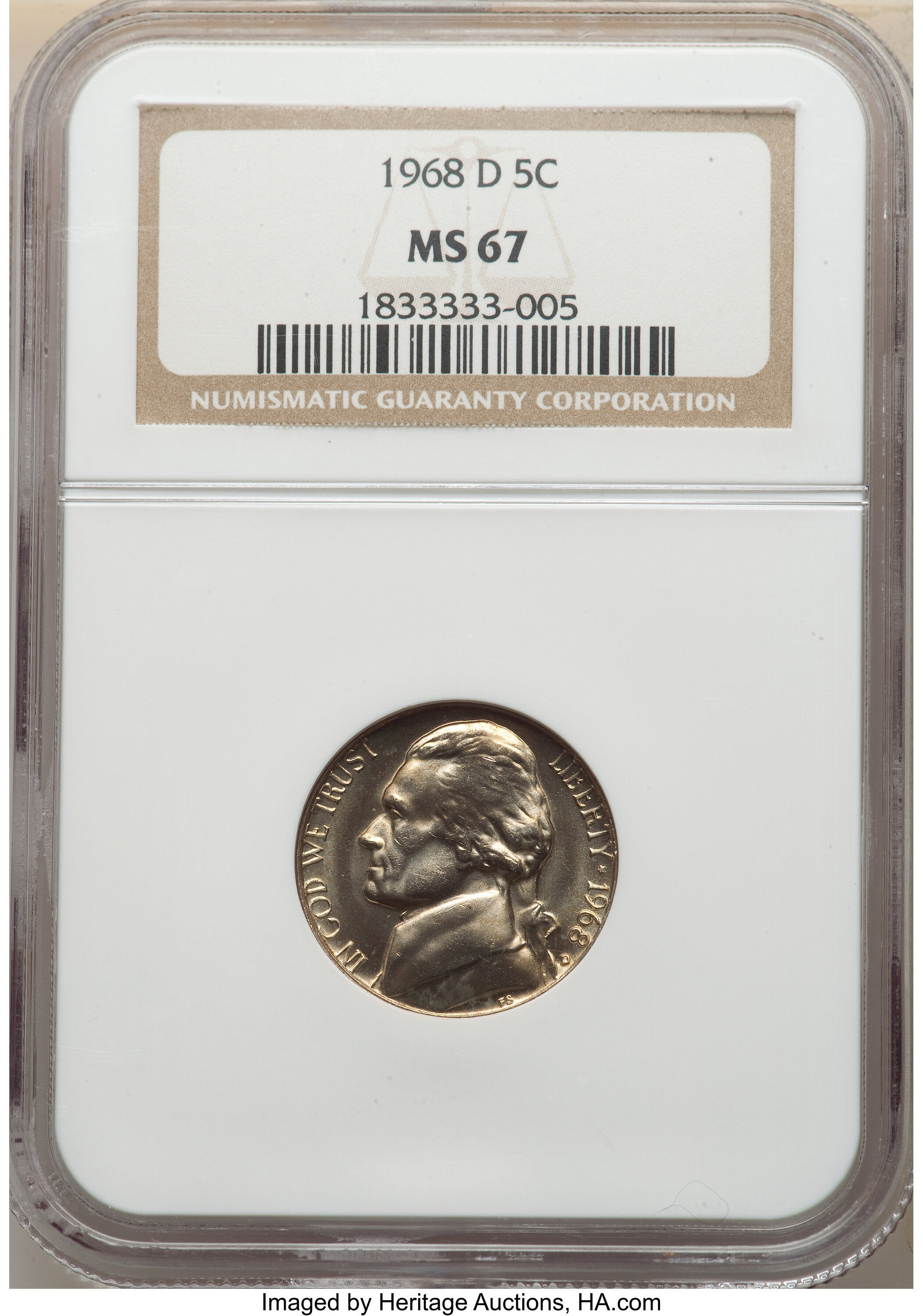 1968-D 5C Jefferson Nickel MS 67 NGC.