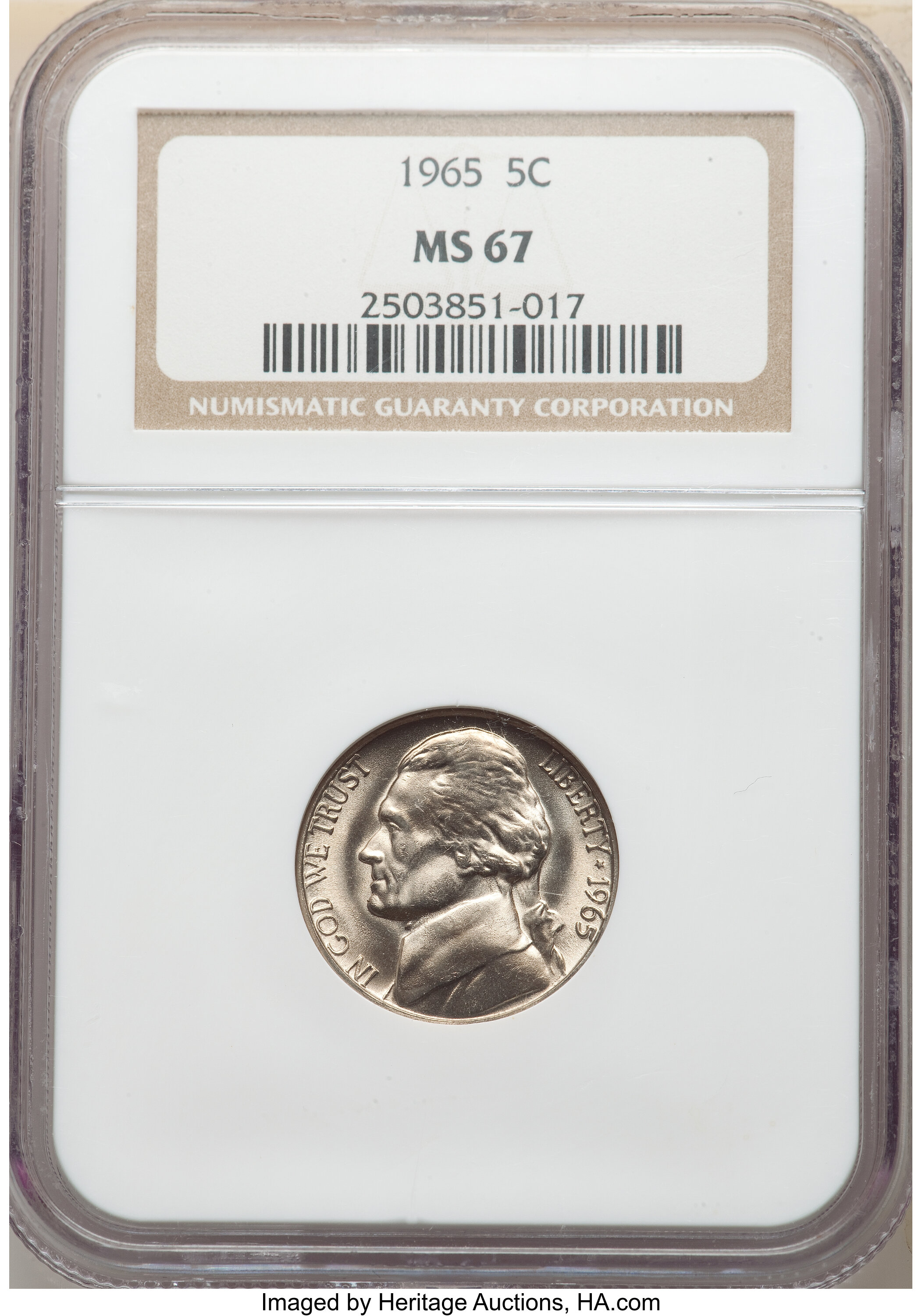 1965 5C Jefferson Nickel MS 67 NGC.