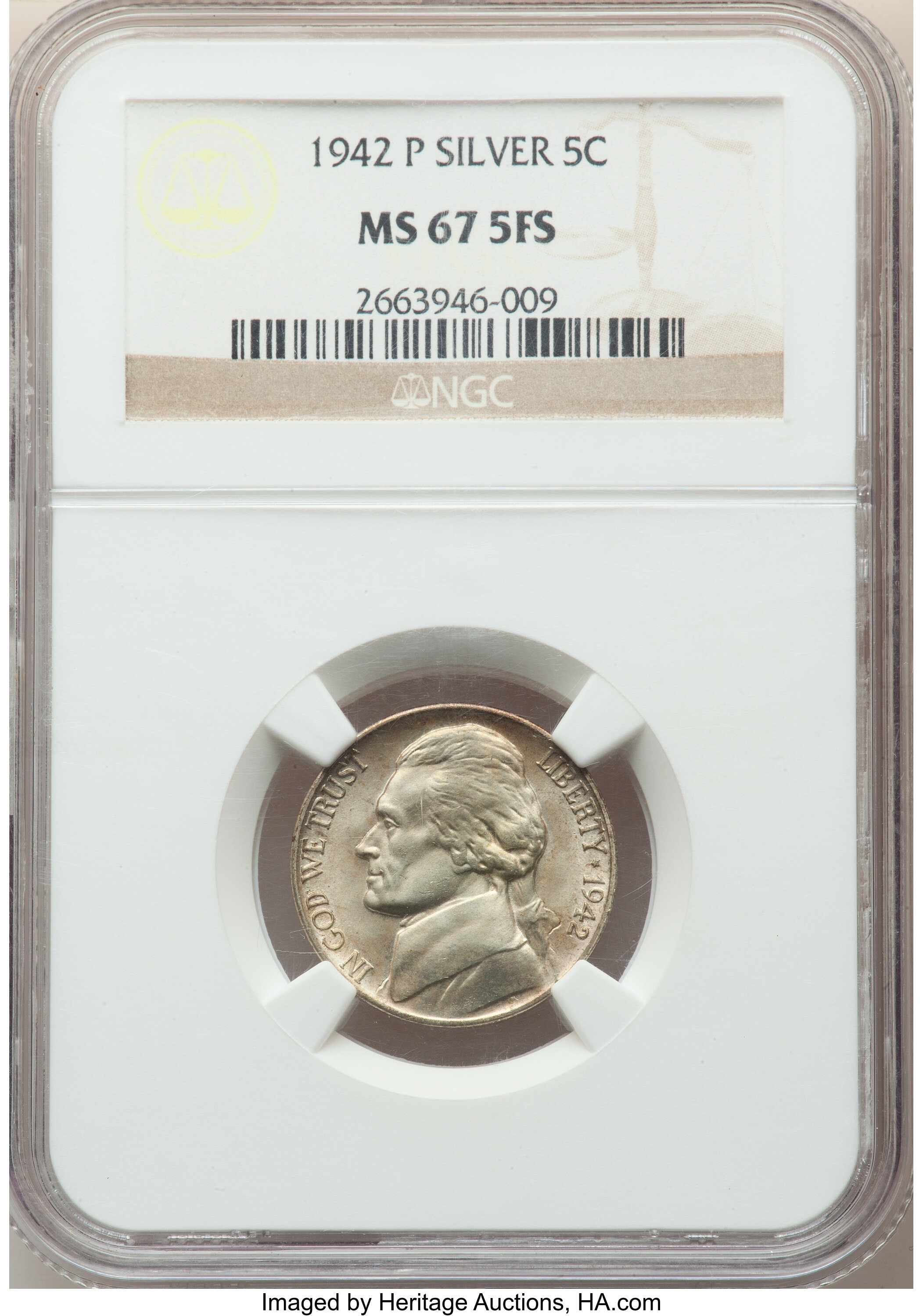 1942-P 5C Jefferson War Nickel Type Two MS 67 Full Steps